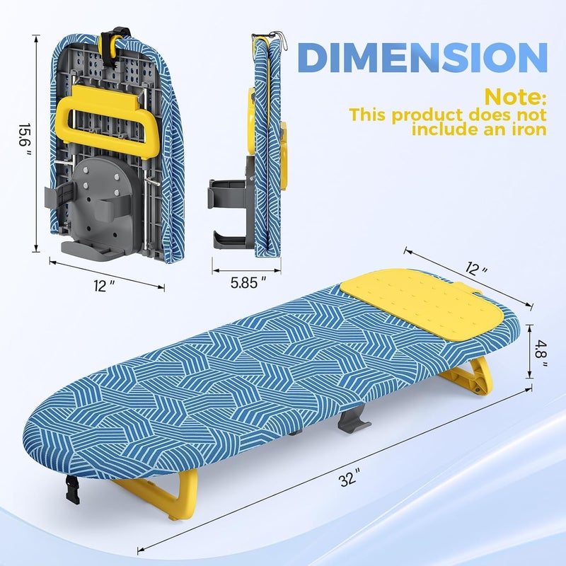 KINGBOARD Tabletop Ironing Board, Small Ironing Board with Iron Holder, Foldable Mini Iron Board, Easy Storage for Travel & Dorm, 12x32 Blue - Image 2